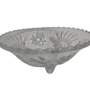Cut Glass Bowl Flower Starburst Footed Scalloped Rim American Brilliant Style